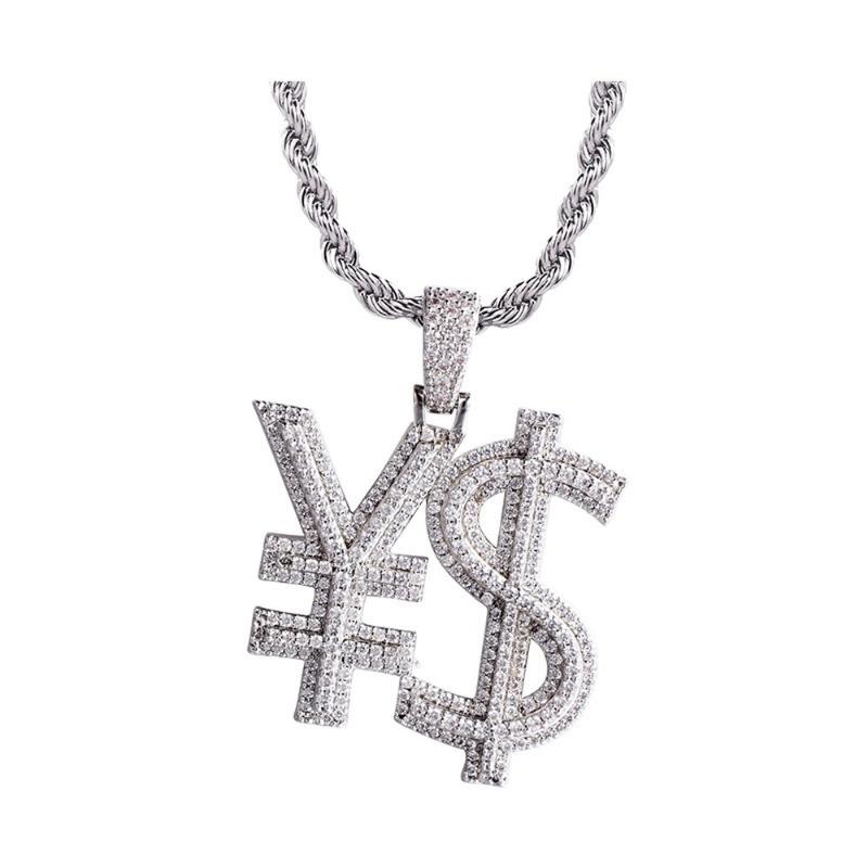 

Pendant Necklaces Iced Out Chain 18K Gold Plated Fully Zirconia Simulated Diamond Dollar Sign Hip Hop Pendent Necklace For Men Women