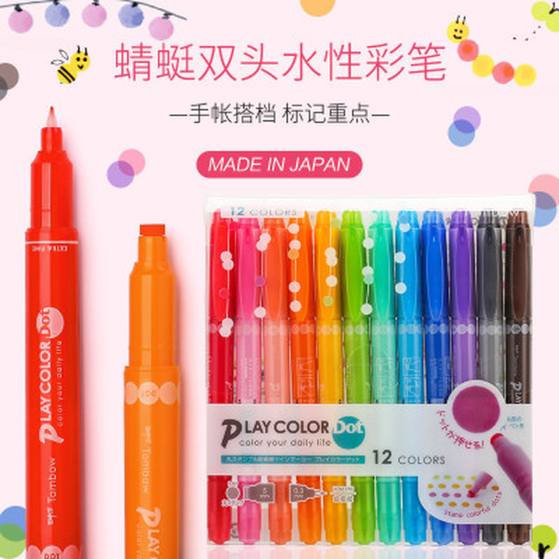 

12 Colors Tombow Highlighter Pen WS-PD PlayColor DOT Seal Marker Pen Dot Twin Round Tip Japanese Stationery