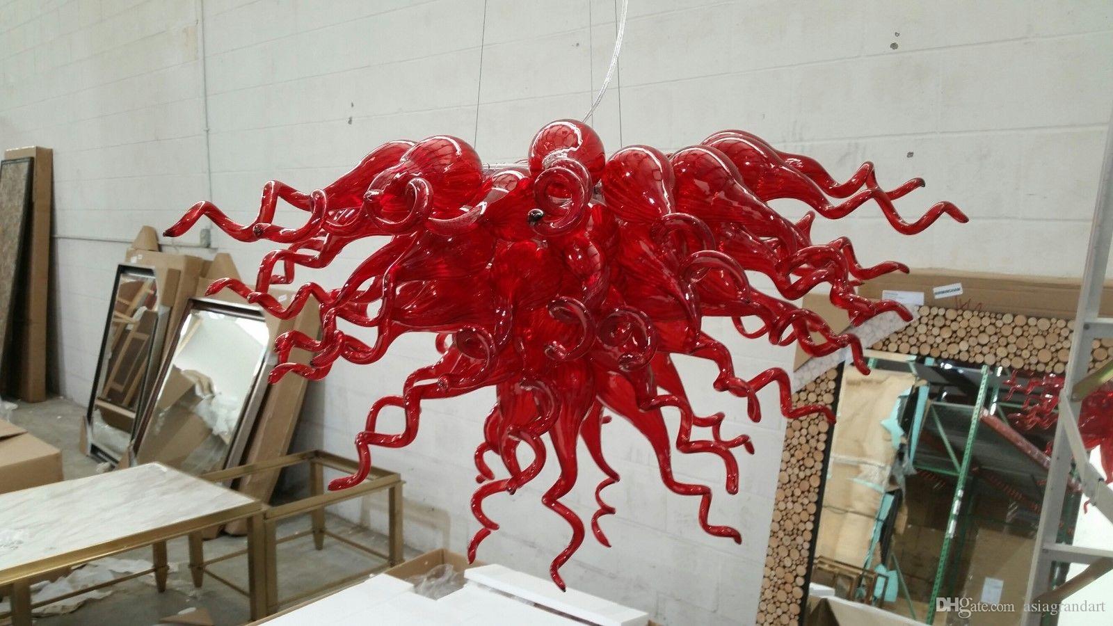 

100% handmade blown glass chandelier light chihuly style red murano glass led light source small chandelier