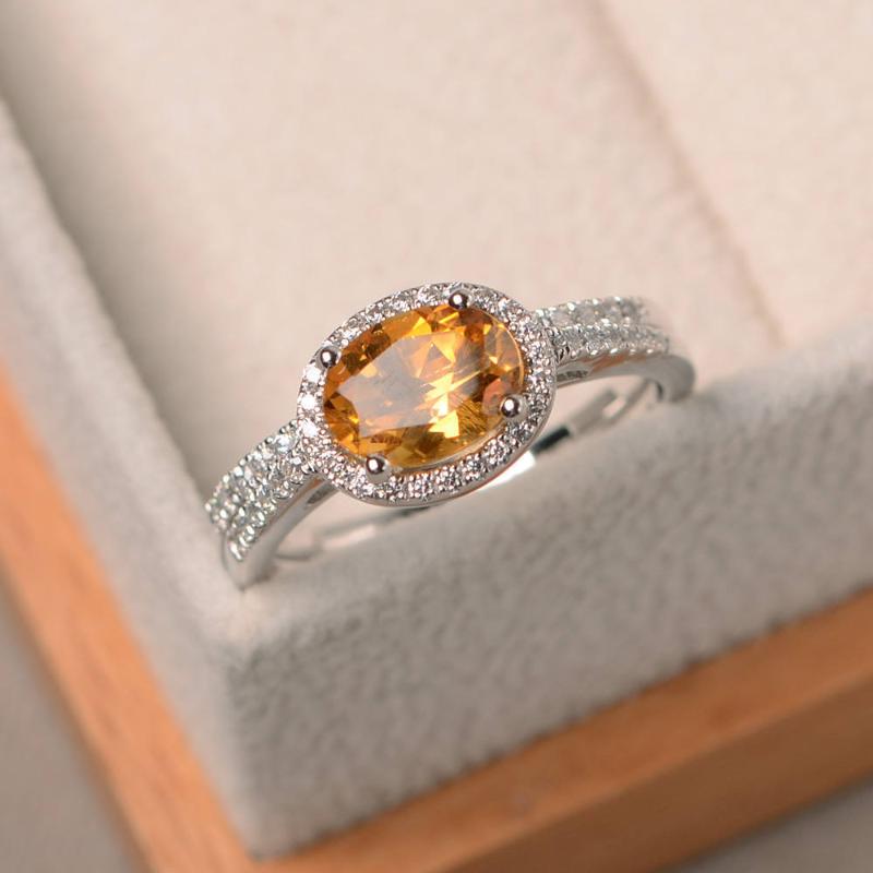 

Cluster Rings European And American Low-key Luxury Zircon Citrine Ring Ladies Simple Fashion S925 Sterling Silver Inlaid Jewelry Gift