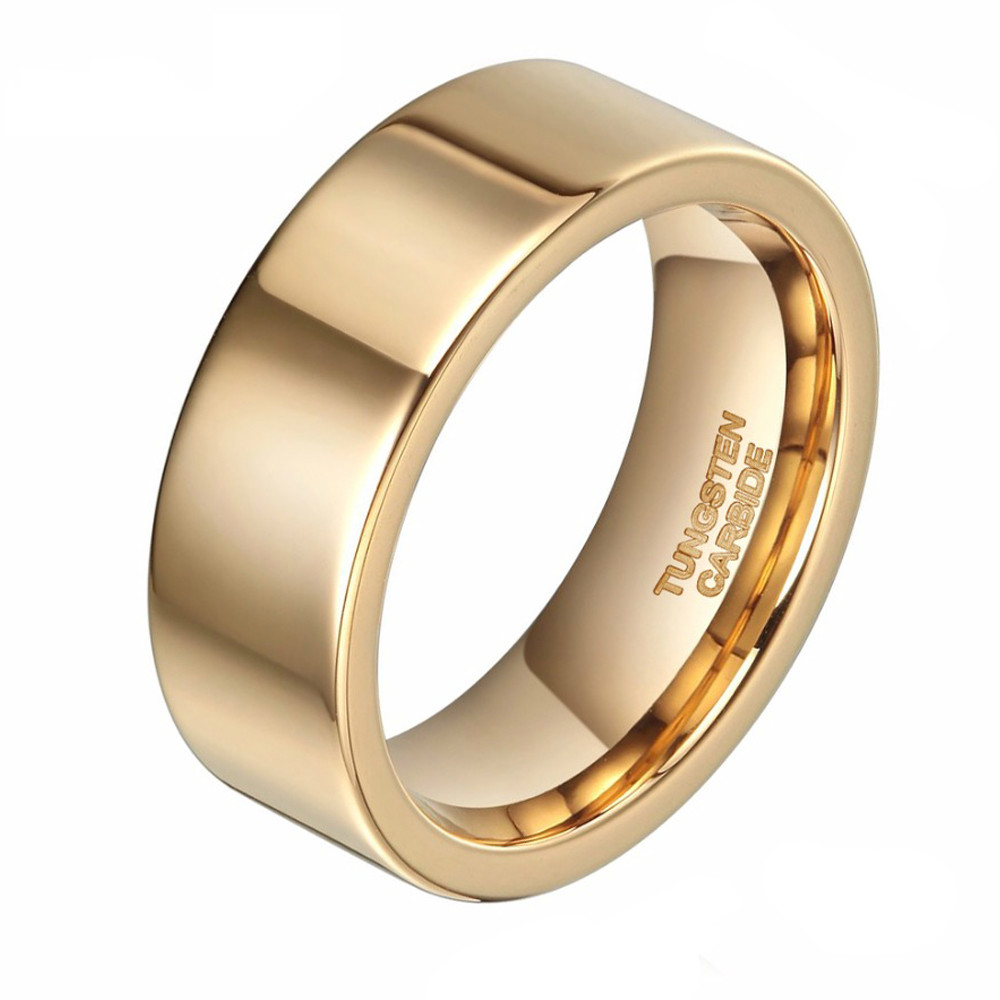 Fashion Jewelry Anti-Scratch Band Rings 8mm Gold Tungsten Carbide Ring Polished for Women Wedding Bands Men's Engagement Rings-image-546907847
