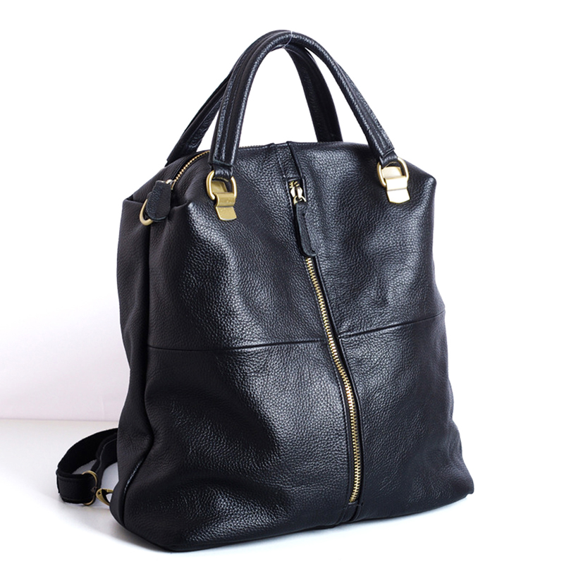 

New style High Quality New Fashionable Black Multi-purpose Double-shoulder Bag Women Cow Leather mochila feminine Backpack, Blue