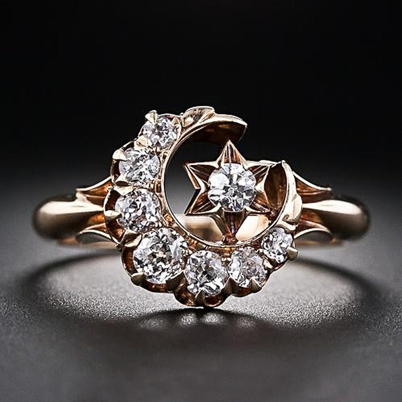 

2019 New Retro Luxury Star Moon Engagement Rings for Women Elegant Charm Ladies Zircon Wedding Rings Jewelry Gifts anel feminino