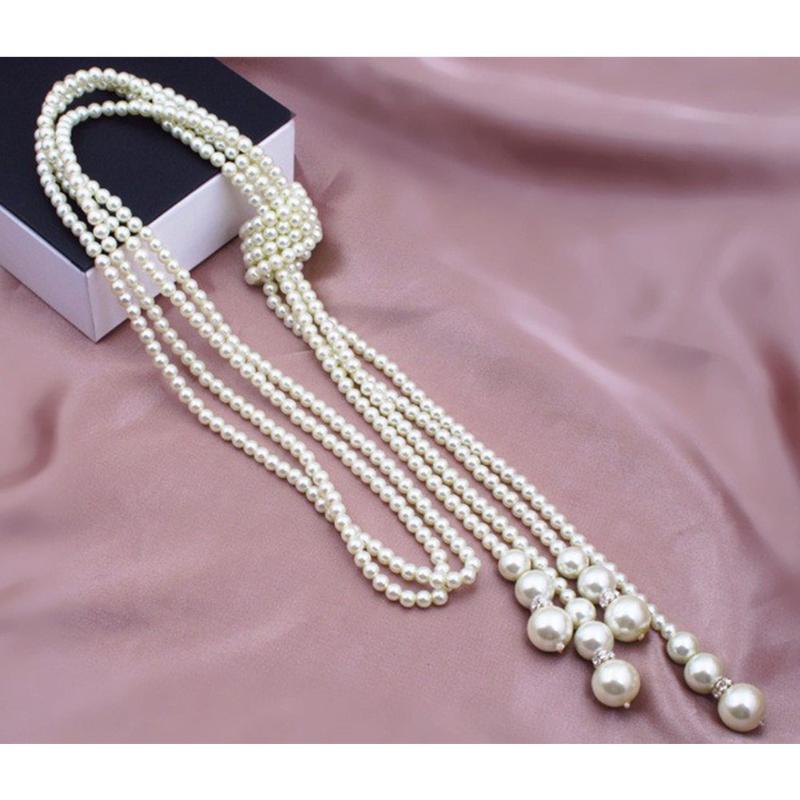 

Artificial Pearls Multilayer Knotted Necklace Charming Shopping Party Wear Inlaid Classcial Knotting Decorative Multilayer Fashion Sweater C