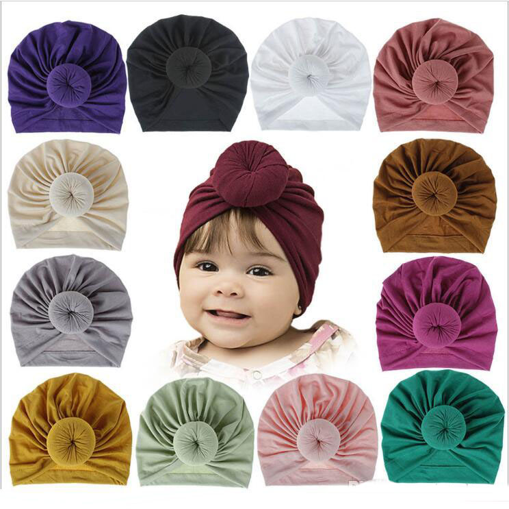 

Baby India Hats Girl Doughnut Skull Caps Solid Cotton Hat Ins Knot Turban Infant Beanie Head Wraps Headband Headgear Newborn Headwears, Mixed color