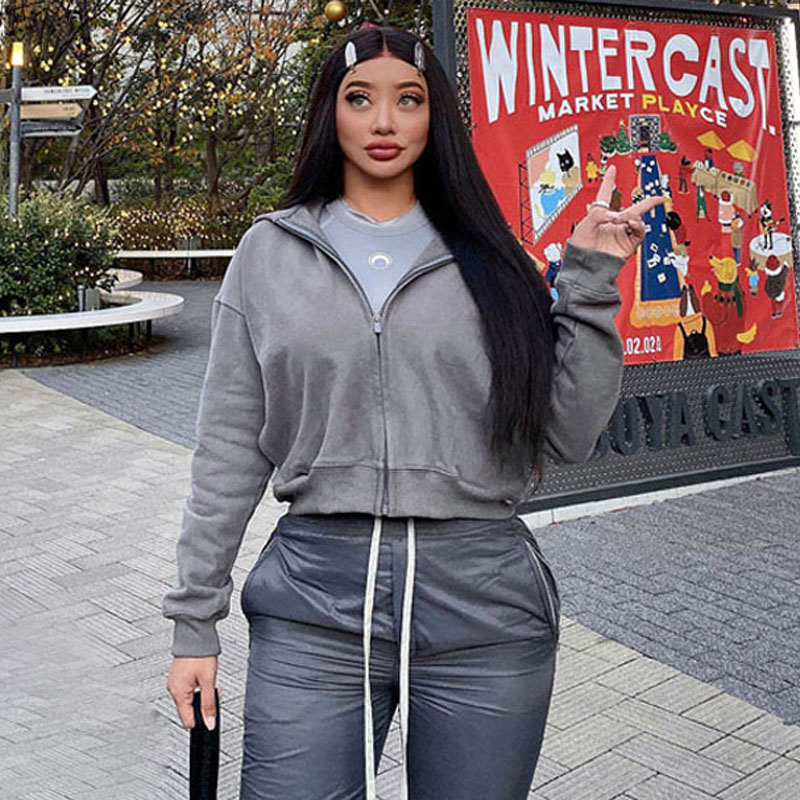 

Slim Sleeve Short Sleeve Heavy Washed Thick Earthy Cardigan Hoodie Jacket, Color-3