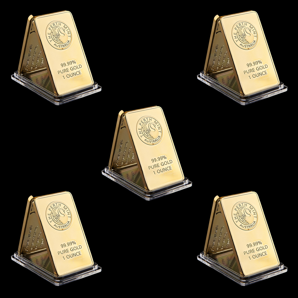 

5pcs Perth Mint Australia 1Oz Gold Bar Craft Birthday Holiday Gifts Home Decorations Crafts Gold Plated Bullion