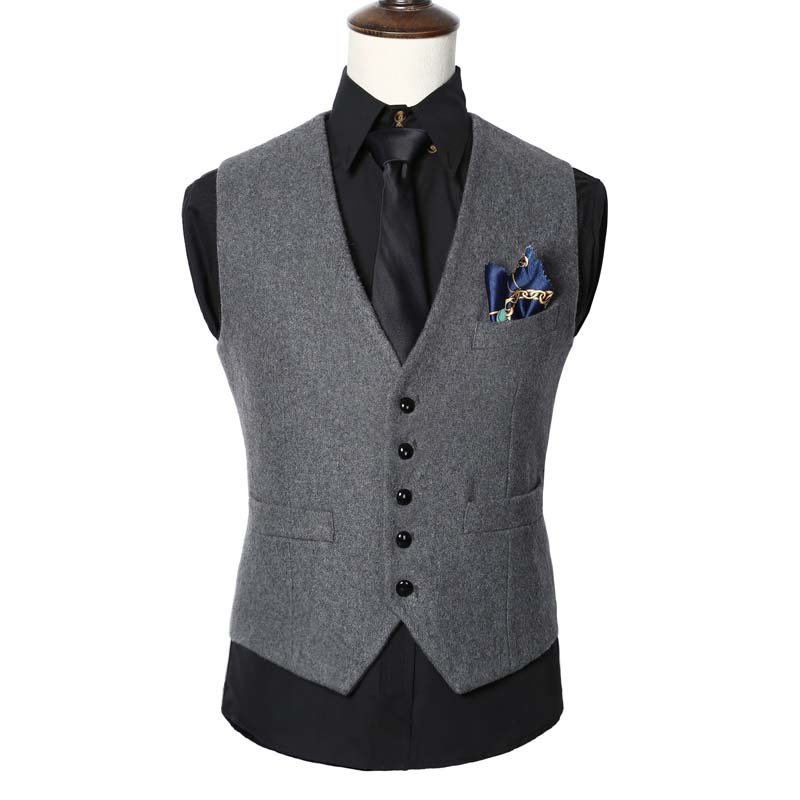 

Men's Vests Men Classic Suit Vest Gilet Mens Woollen Waistcoat British Blazer Masculino Slim Fit Career Wedding, V collar deep gray
