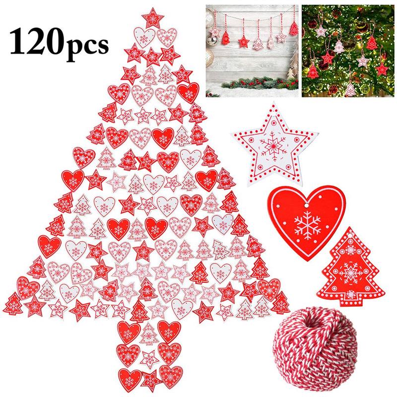

120PCS Fashion Christmas Wooden Embellishment Rustic Decorative Wood Cutout With Twine Christmas Tree Manual DIY Accessories
