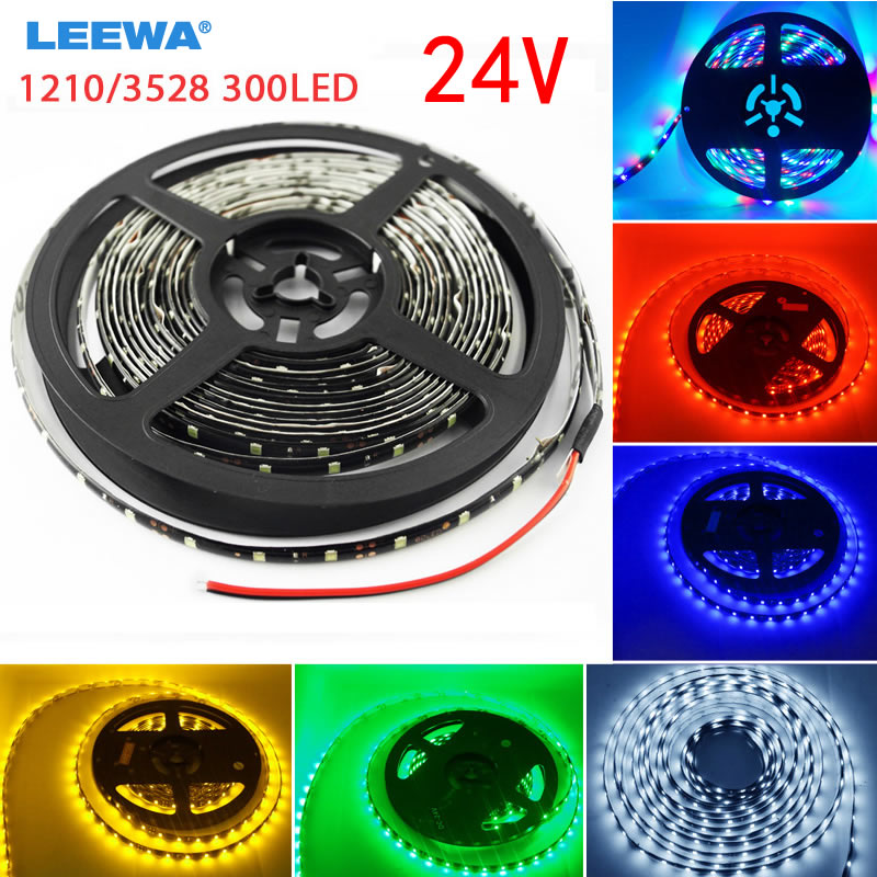 

1pc 24V 500cm 5M 3528/1210SMD 300 Leds Waterproof Car Truck Decoration LED Strip Light Red Green Blue White Yellow RGB #CA2135