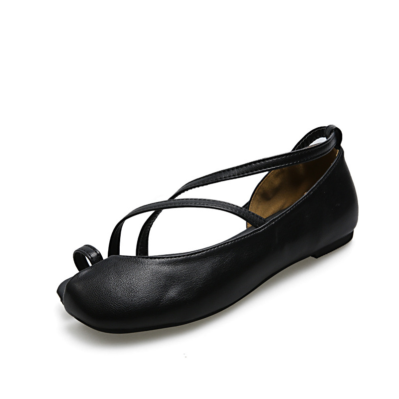 

2020 Summer New Belt Flat Sandals Female Sub-Toe Cutout Fashion Shoes, Black