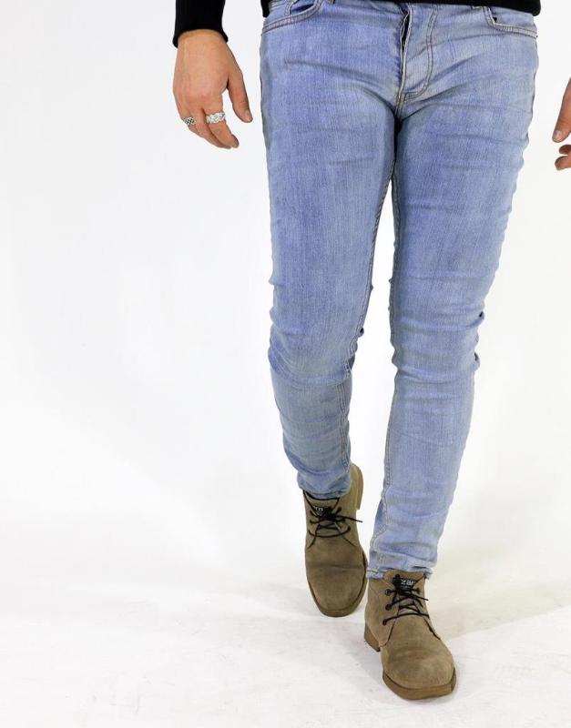 

Blue Toning Ice White Slim Fit Jeans Trousers, As pic