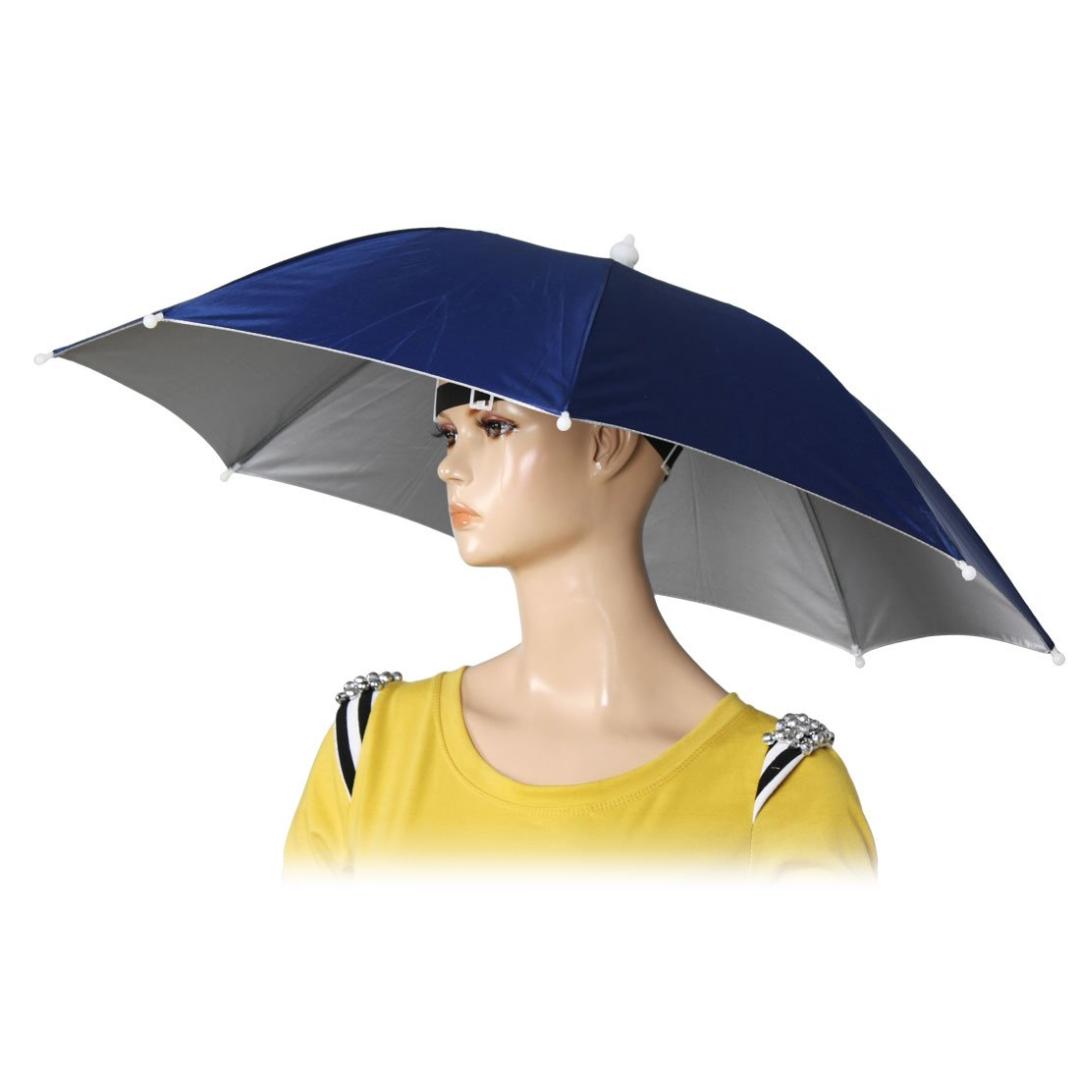 

26" Diameter Elastic Band Fishing Headwear Umbrella Hat Dark Blue, As pic