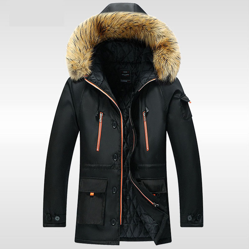 

Plus Size 8XL ashion Winter Jacket Men Thick Casual Outwear Jackets Men's Fur Collar Windproof Parkas Plus Velvet Warm Coat, Black