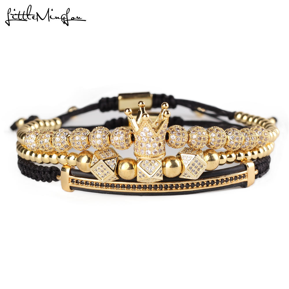 Luxe Zircon Cubique Polygon Bille Couronne Charme Cuivre Perles MACRAME Fait Main Homme bracelets