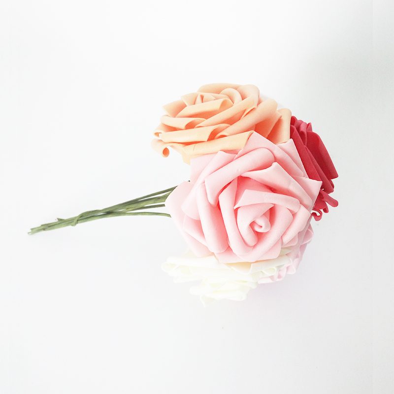 

50pcs/lot 8cm PE rose flower branch wedding bridal decoration flower bouquet DIY gift rose flower branch decorative wreath, White