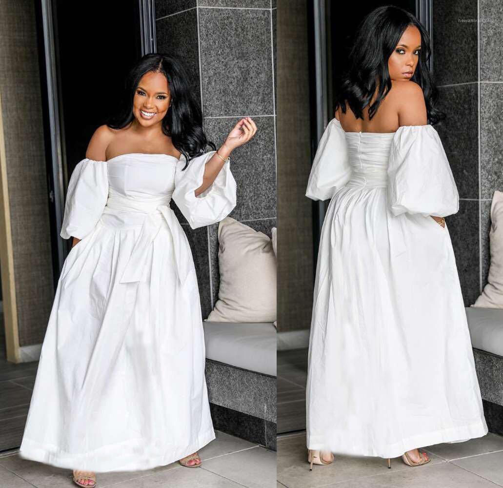Design Style Dress Fashion Plus Size Women Clothing Summer Womens Casual Dresses Solid Color Slash Neck Bow