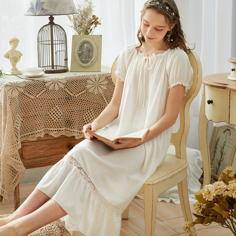 

Wasteheart Women Fashion Cotton Pink White Sexy Sleepwear Nightdress Lace Nightwear Sleepshirts Luxury Nightgown Female Gown