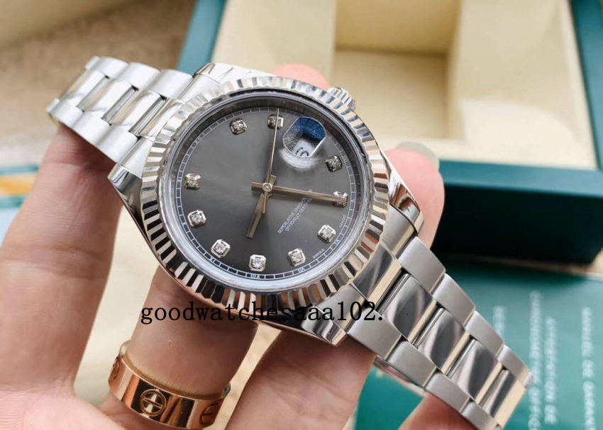 

Datejust II Auto 41mm steel gold diamond men's bracelet watch 116334 Free shipping, Gray