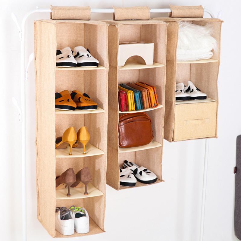 

3/4/5 Layers Foldable Cotton Wardrobe Hanging Storage Bag Interlayer Drawer Type Pouch Clothes Closet Hanging Home Organizer, Drawer beige