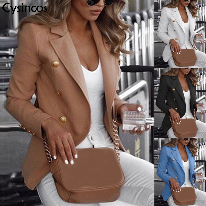 

Women's Suits & Blazers Cysincos Women 2021 Fashion Spring Autumn Casual Jacket Female Office Lady Slim Suit Button Business Notched Blazer, Khaki-2