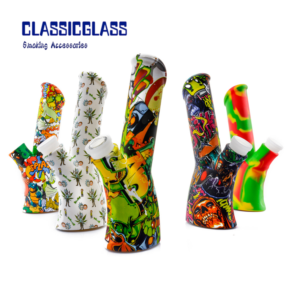

Silicone Bong Smoking Pipe Silicone Dry herb Tobacco 8.6 inch Silicone water pipe with downstem removeable bottom