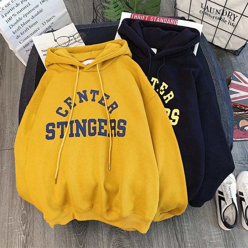 

Zuolunouba High Street Knit Hooded Letter Lady Fleece Pullovers Ins Style Add Velvet Thick Sweater Women Autumn Winter Clothes, Black