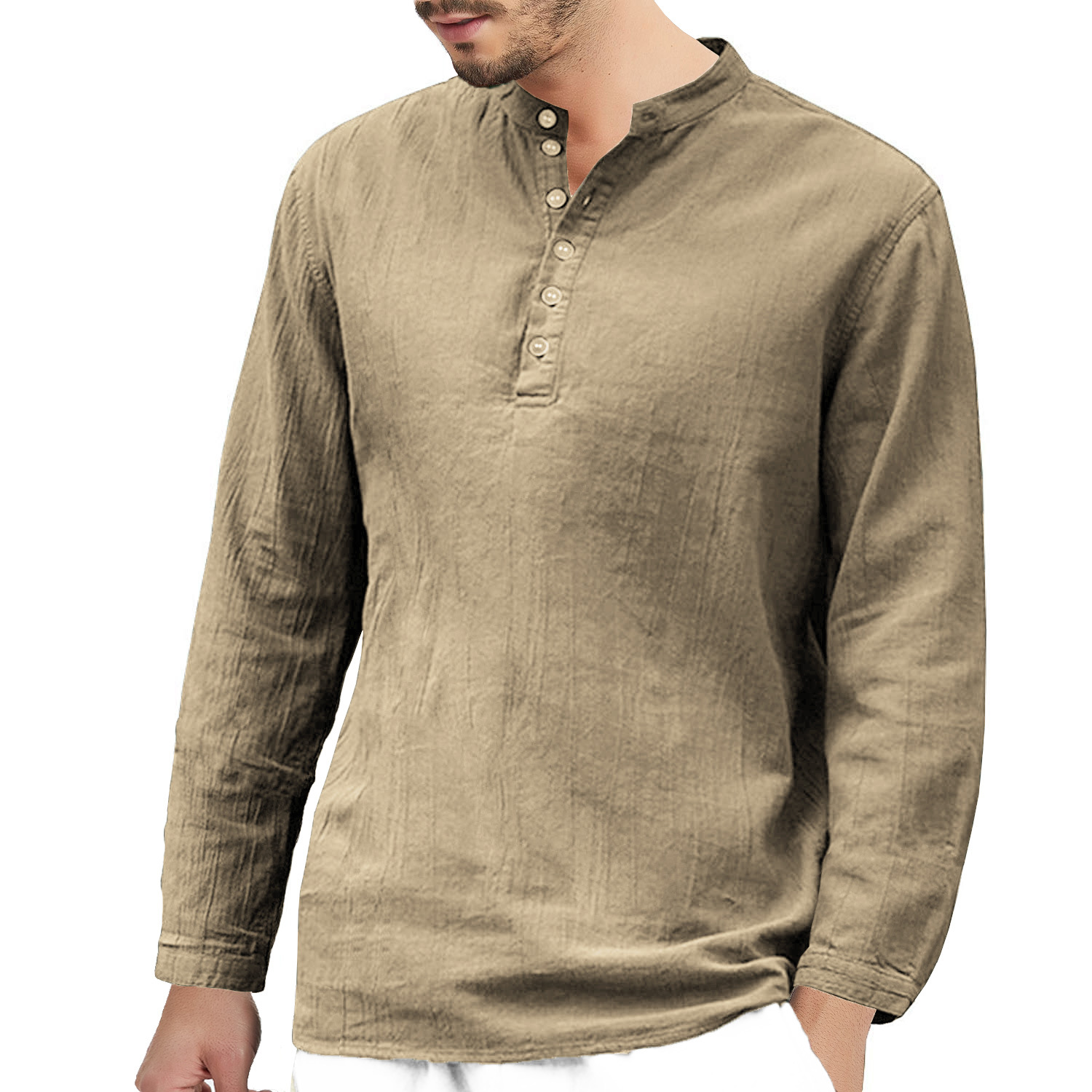 

Mens T Shirts Mens Casual Shirt Cotton&Linen Tie Buckle Solid Colors Long Sleeve T-Shirt Casual Clothes S-XXL