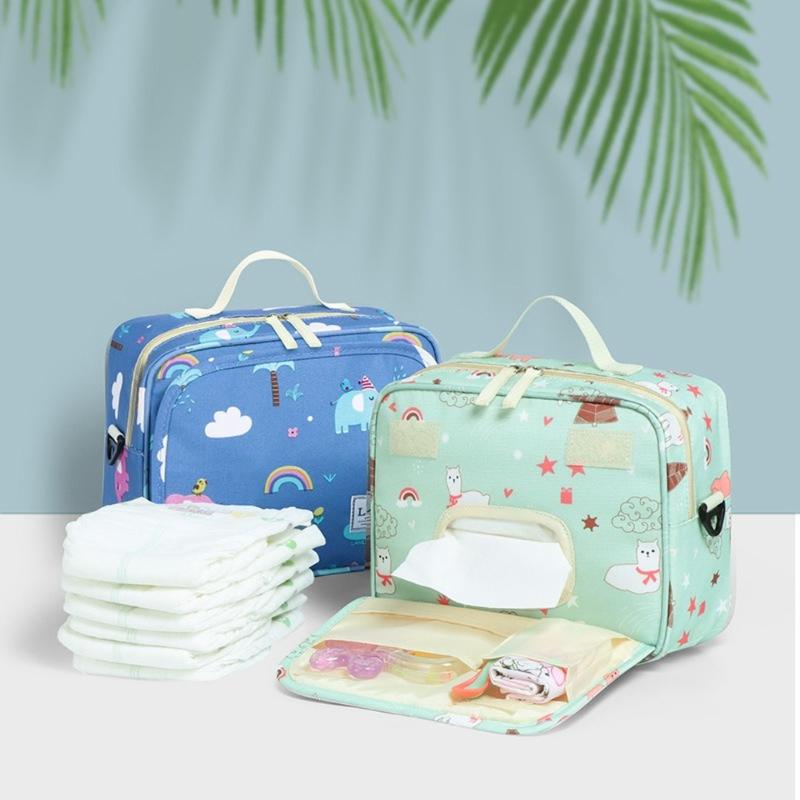 

Baby Diaper Bags Maternity Bag for Disposable Reusable Fashion Prints Wet Dry Diaper Bag Double Handle Wetbags 23*18*9.5CM, Blue