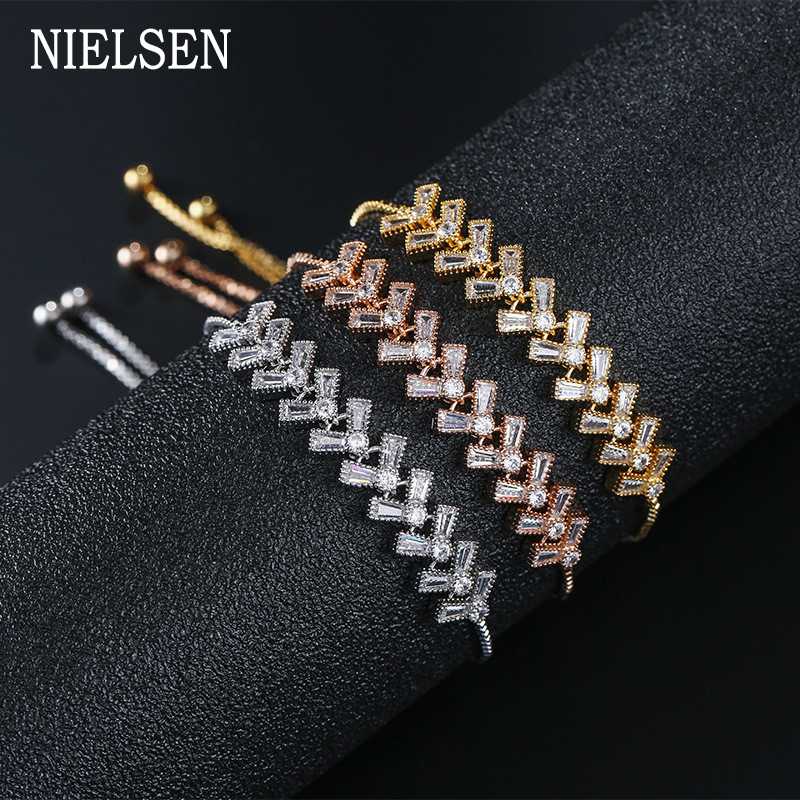 

Trendy Silver Plated Geometric CZ Bracelets for Women Wedding Bride Jewelry Adjustable Chain Charming Bracelet & Bangles