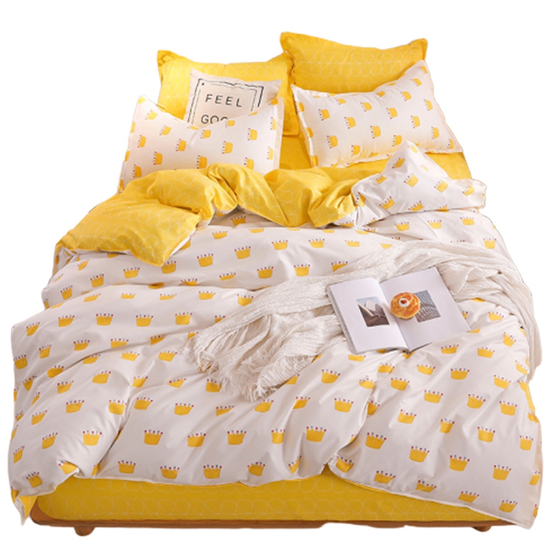 

Bedding Yellow Single Bed Set Reactive Printed Simple Double Bed Sheet Queen Linen King Size Bedding