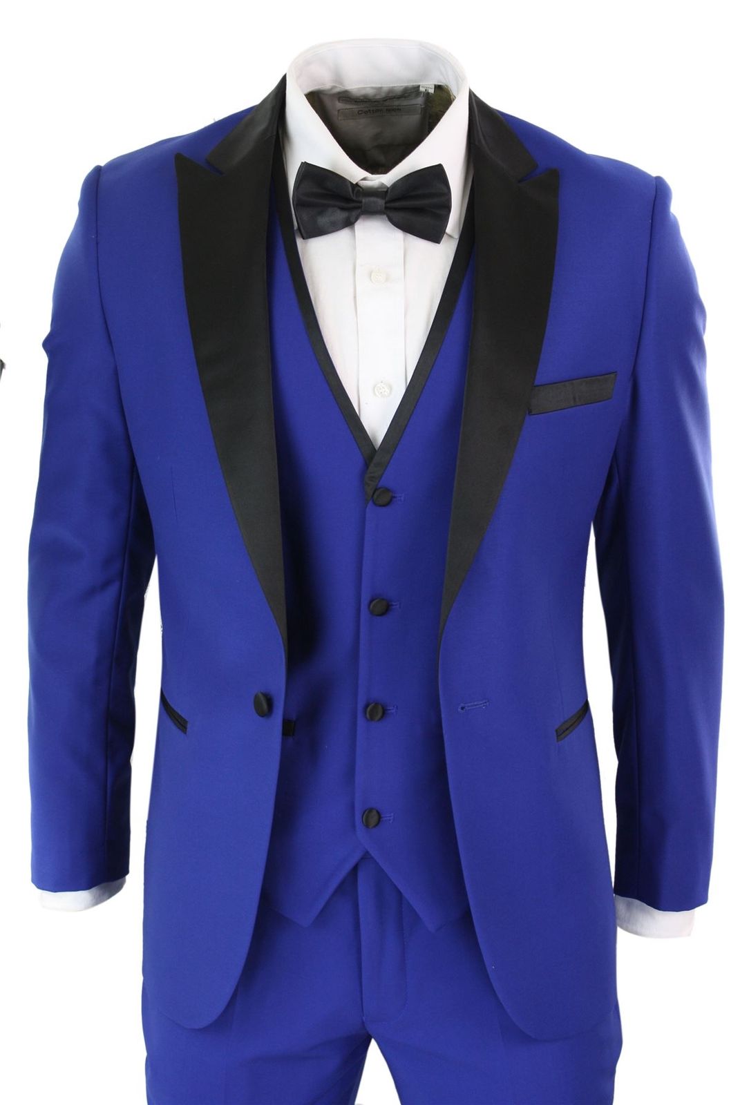 

Royal Blue Mens Suits With Black Shawl Lapel 3 Pieces Jacet Pants Vest Custom Made Top Quality Wedding Tuxedos Groom Wear, Ivory