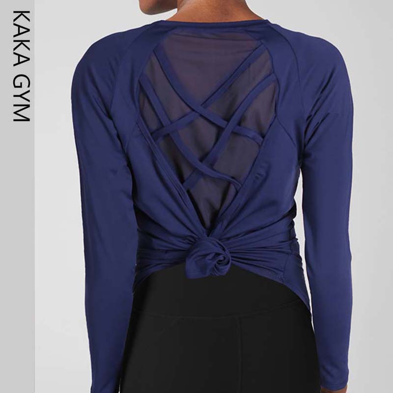 

Loose Fit Solid Fitness Sport Shirts Blouse Women Anti-sweat O-neck Workout Running Long Sleeve Tops Lace patchwork Holes, Black