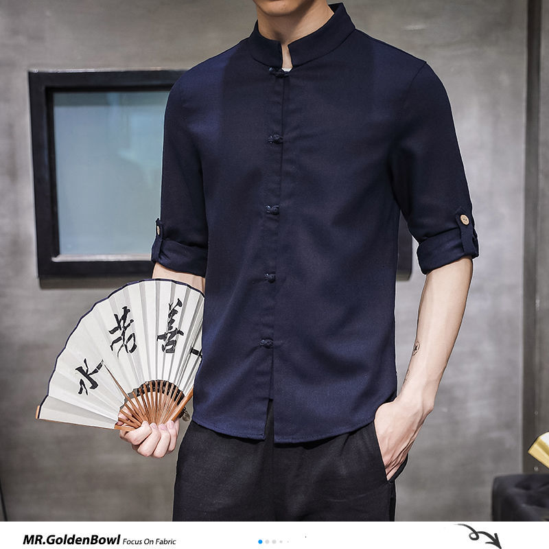 

MrGoldenBowl Man 2020 Summer Casual Cotton Linen Shirt Mens Chinese Style Large Size Colorful Shirts Male Solid Office Clothes, Black