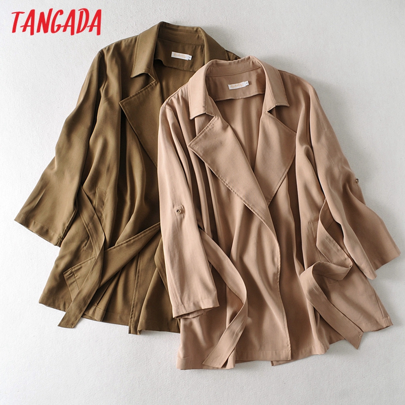 

Tangada women oversized khaki trench coat 2020 autumn fashion elegant ladies high street loose outwear tops AI13