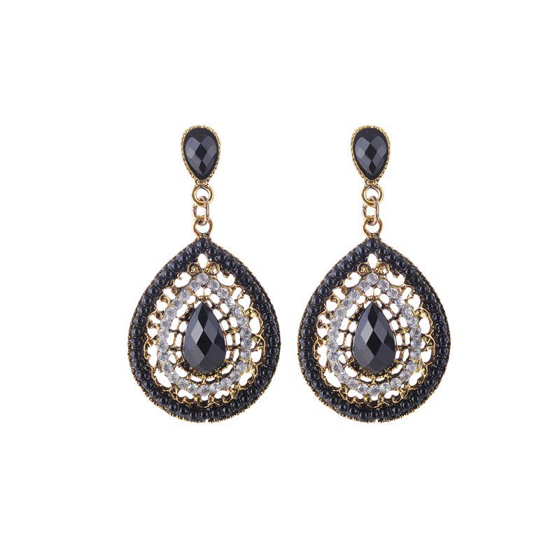 

Wholesale- Water Drop Dangle Earrings For Women Ladies Europe Vintage Gemstone Beaded Earring Party Jewelry Accessories