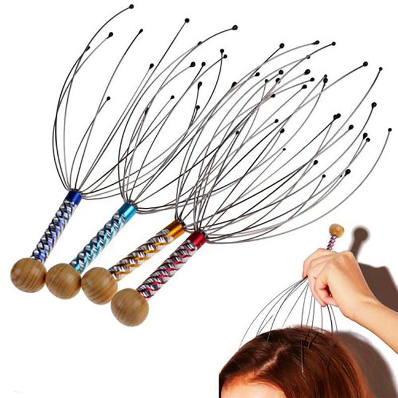 1Pcs 12 Finger Head Relax Massager Hair Held SPA Scalp Neck Stress Relief Massage Release Head Physician Steel Ball Massager-image-536177609