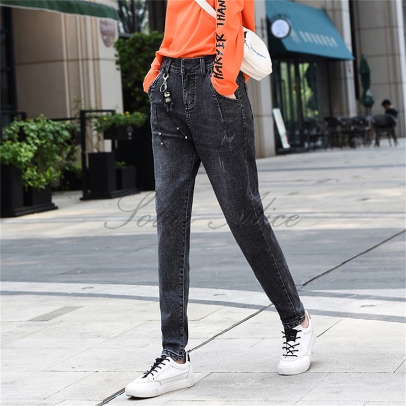

Free shipping for women's 2020 spring and autumn new lengthened Harlan jeans high waist loose student casual pants tall, Gray