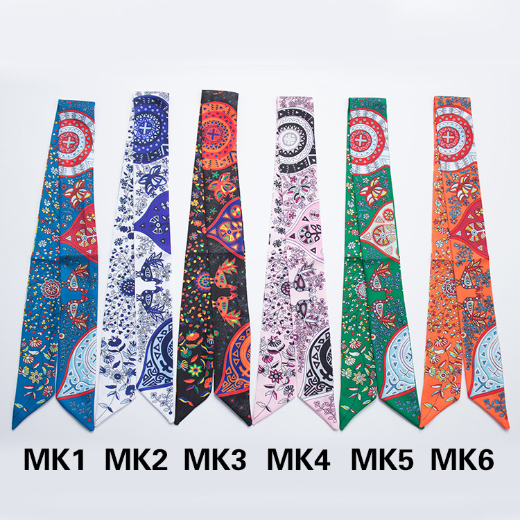 

Narrow Long Scarf Hand Bag Scarves Women kerchief Riband Neckerchief Bohemia Flower Printing Polyester Handle Bag Ribbon Scarves & Wraps, Blue;gray