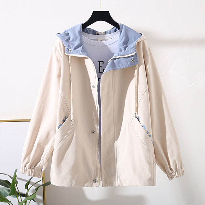 

Female Windbreakers New Spring Autumn Coat Korean Loose Large Size Student Hooded Overcoat Zipper Trench Coat Women clothes AH23, Blue