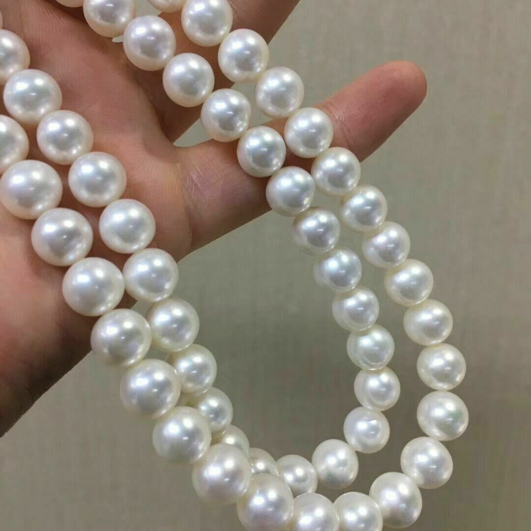 925 ruban fermoir 17/" 3 brins 8 mm Blanc Collier De Perles