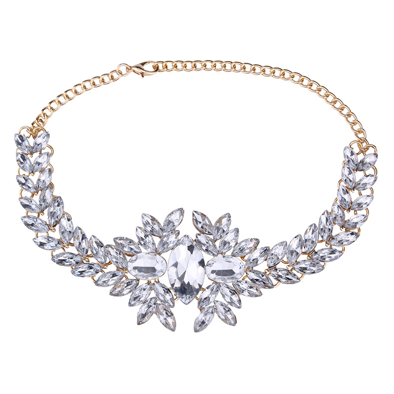 

Wholesale- designer luxury colorful glittering crystal zircon exaggerated flower choker statement necklace for woman white gold colors