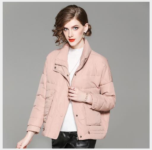 

Women Winter Down Coat 2018 New Fashion Loose Warm White Duck Down Jacket Female Casual Stand Collar Long Sleeve Snow Overcoat, Beige