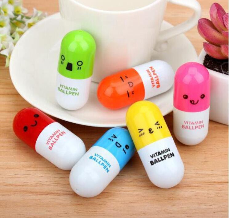 

Cute Pill Shape Retractable Ballpoint Pen Kawaii pill shape novelty ballpen Lovely learning stationery Kids toy gifts Free Ship, Blue;orange