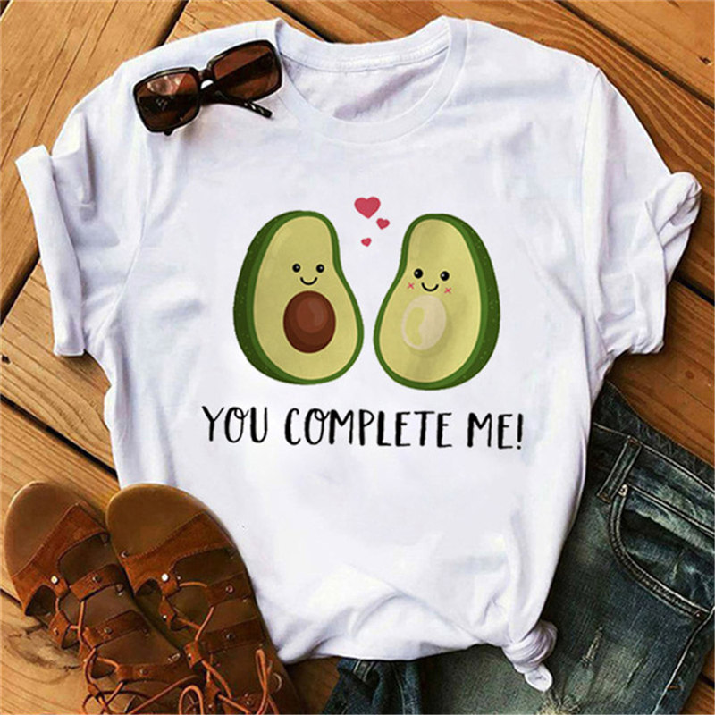 

New hot sale printed kawaii cartoon T-shirt women casual graphics avocado avocado short-sleeved shirt women summer T-shirt, 19025