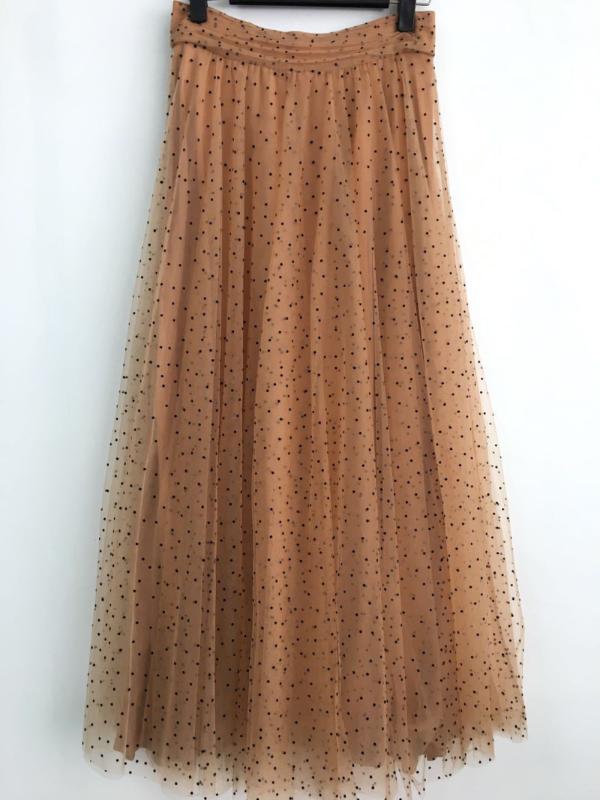 

Woman Nude Dot Print tulle longueur midi Skirts Elastic High Waist LONG SKIRTS
