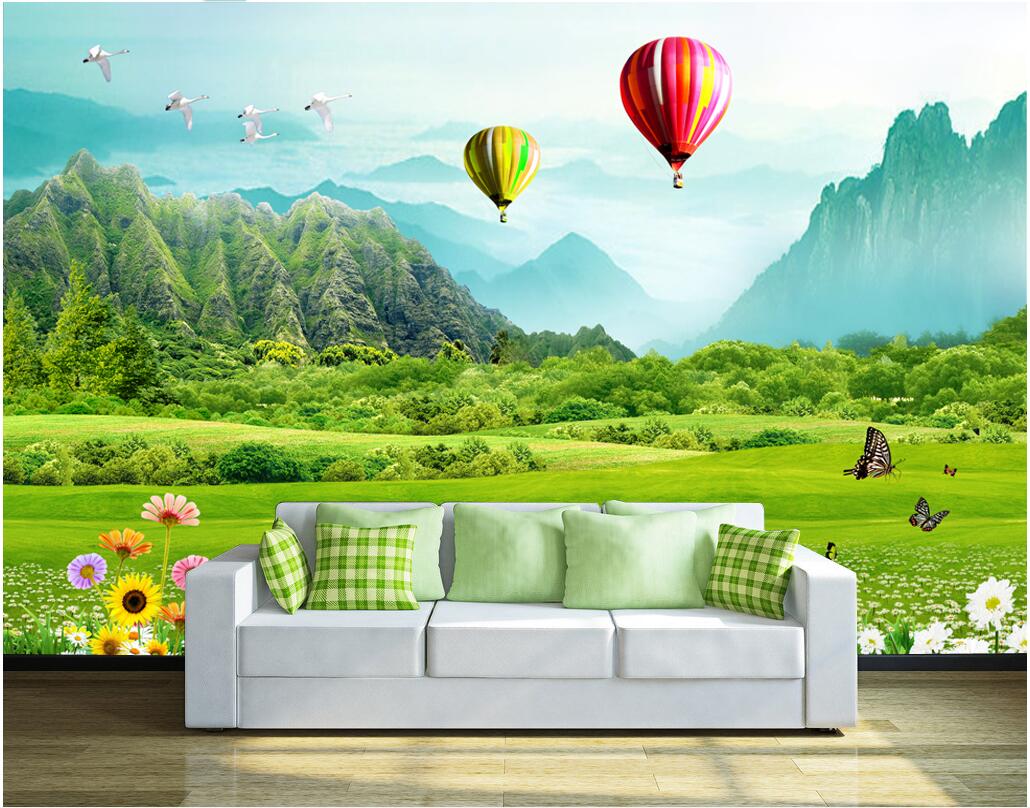 

WDBH custom photo 3d wallpaper Fresh grassland mountain hot air balloon living room home decor 3d wall murals wallpaper for walls 3 d, Non-woven