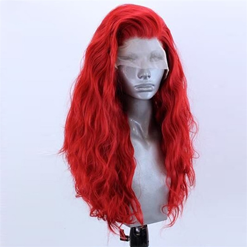 

Cosplaysalon 16/26 inches Long Curly Red White Pink Green Black Synthetic Hair Party Fancy Lace Front Wig+Cap, 26 inches h793495h