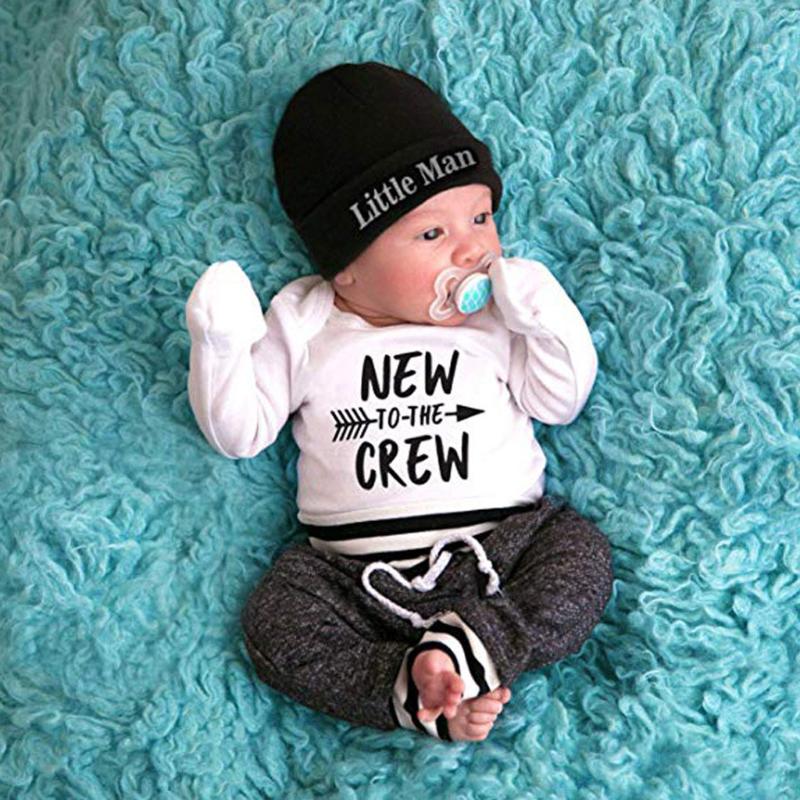 

2020 Newborn Baby Boy Clothes Letter Print Romper Tops +Long Pants+Hat 3PCS Outfits newborn baby girl clothes infant#GH, White