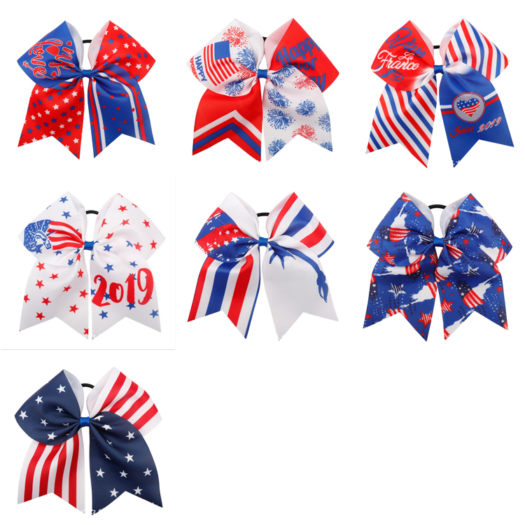 

7 Colors Cheer Bows 4th of July Patriotic Glitter Elastic Hair Ties Cheerleader Bow With Ponytail Holder For Girl Cheerleader FJ366, #01